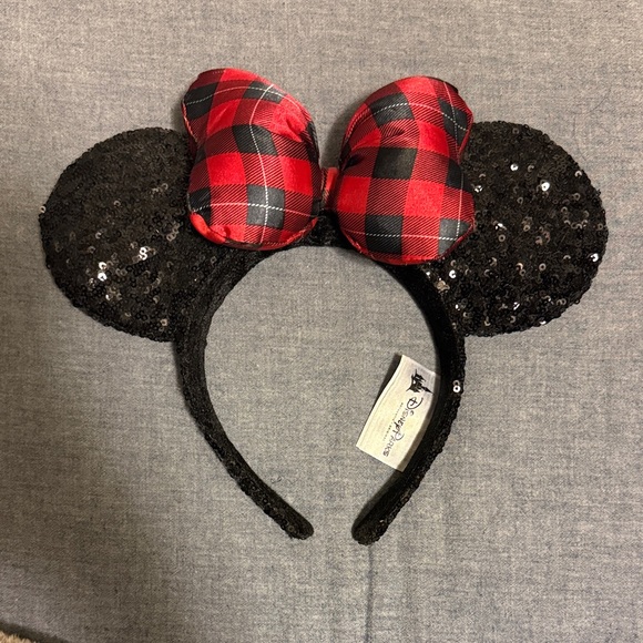 Disney Accessories - Disney Black Sequin Ears with Red Checkered Bow